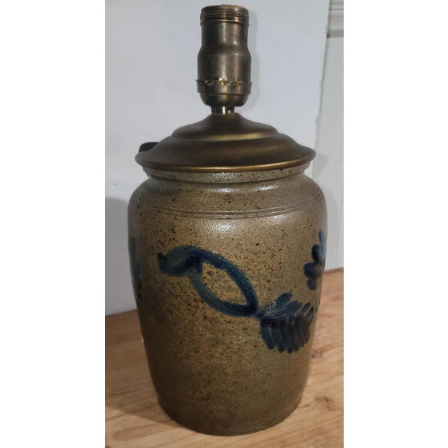 Rustic Decorated Crock Lamp, New York For Sale - Image 3 of 6