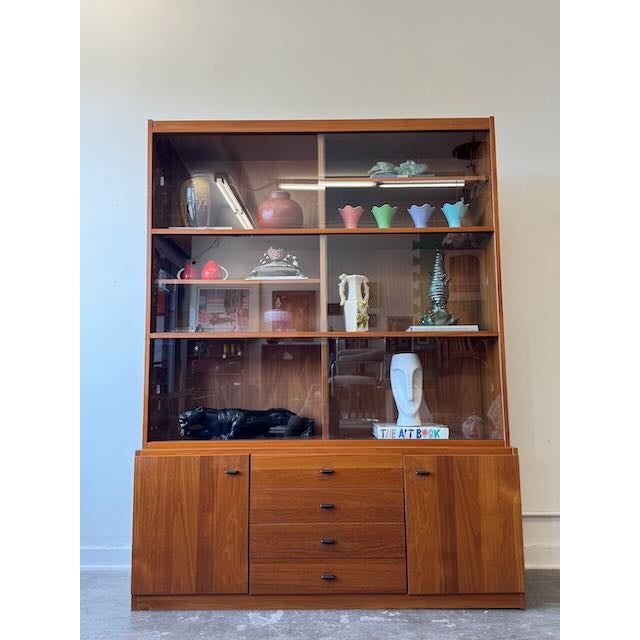 Domino Vintage Teak 2 Piece Display Hutch For Sale - Image 4 of 11