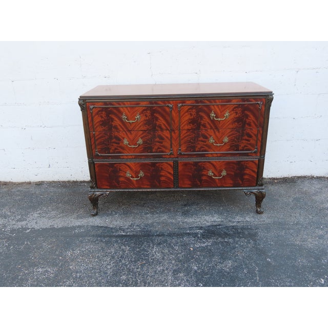 Early 1900s Carved Flame Mahogany Low Dresser Bathroom Vanity 6325 For Sale - Image 13 of 18