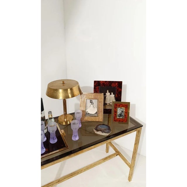 Italian Picture Frame in Gilded Aluminum and Faux Burl Formica in the style of Mascagni, 1970s For Sale - Image 4 of 17