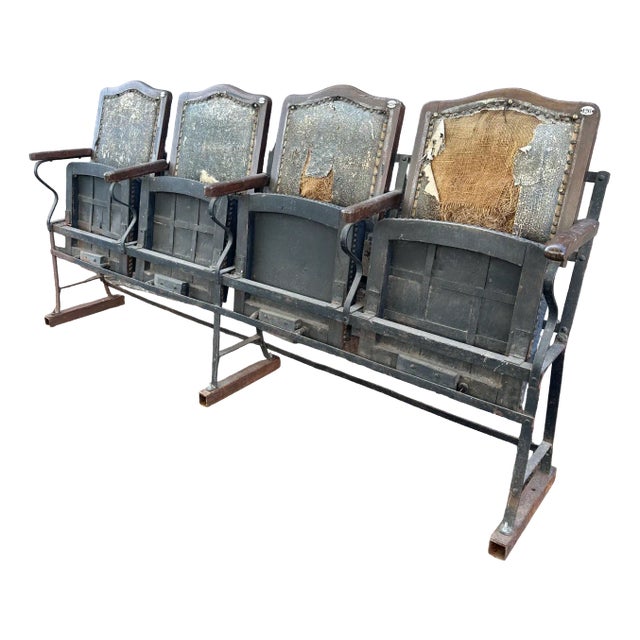 Antique French Folding Cinema Bench, 1920s For Sale