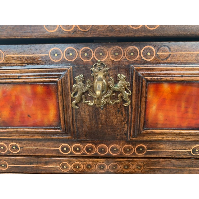 Wood 20th Italian Cabinet on Stand, Baroque Bargueno with Inlays & Mounts For Sale - Image 7 of 18