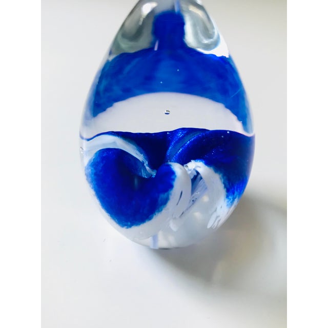 Ges 99 Blue Floral Glass Egg Paperweight For Sale - Image 4 of 5