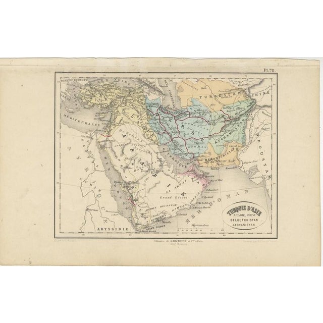 Antique Map of Turkey in Asia, Arabia, and Afghanistan by Hachette, 1860 For Sale - Image 3 of 12
