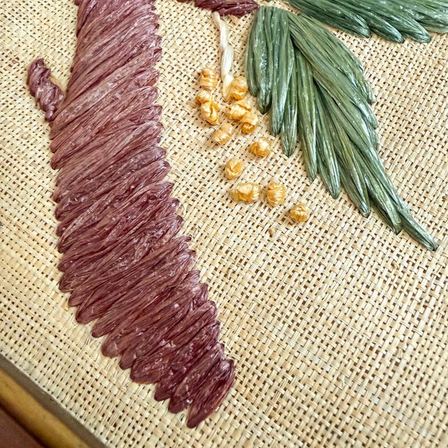 Wood Vintage Embroidered Bird Textile Wall Panel in Wood Frame For Sale - Image 7 of 12