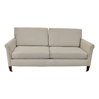 Late 20th Century Attributed Hickory Chair Furniture Sofa Re-Upholstered in Natural Belgian Linen For Sale