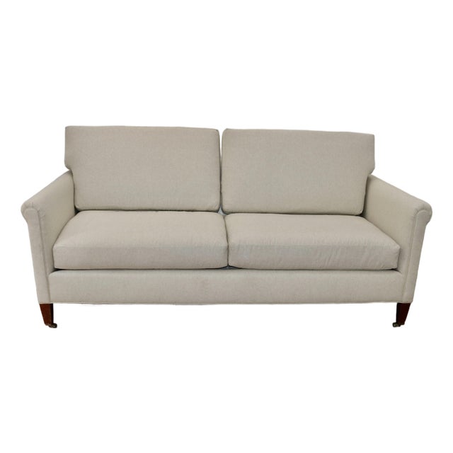 Late 20th Century Attributed Hickory Chair Furniture Sofa Re-Upholstered in Natural Belgian Linen For Sale