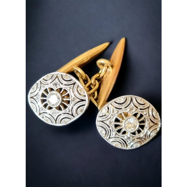 Edwardian Diamond Cufflinks in Platinum Over 18k Gold, 1910, Set of 2 For Sale - Image 9 of 14