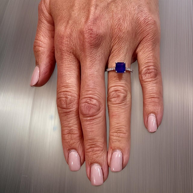 Natural Sapphire Diamond Ring 14k W Gold 3.18 TCW Certified, , Size 7 For Sale - Image 10 of 18