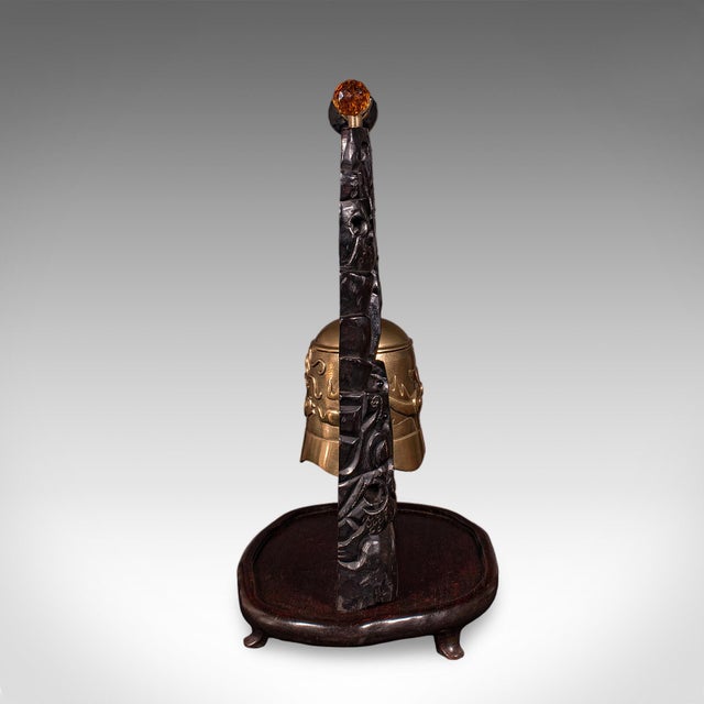 Antique Tea Ceremony Gong, Oriental, Carved Stand, Brass Bell, Edwardian, c.1910 For Sale - Image 4 of 12