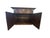 Elegant Asian-inspired server cabinet featuring richly figured wood veneers accented by decorative brass corner mounts,...