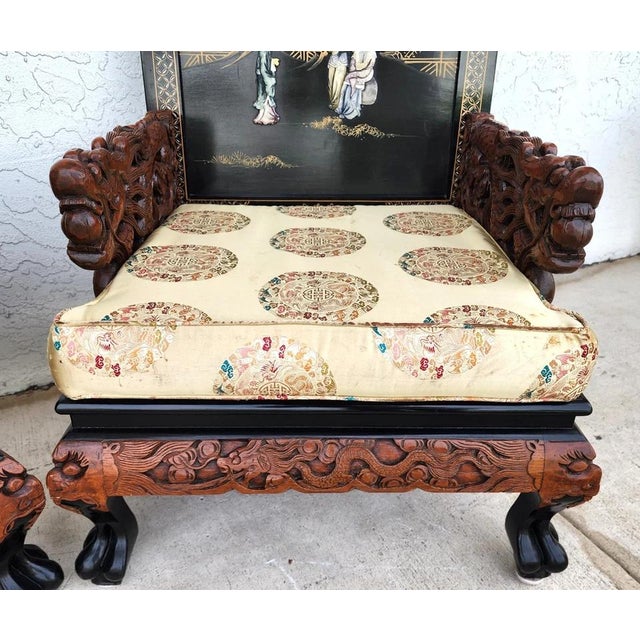 Chinese Hand-Carved Dragon Throne Armchairs Pair For Sale - Image 14 of 18