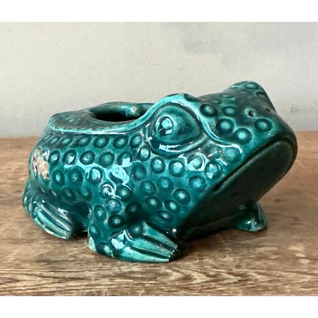 Mid 20th Century Vintage Boho Asian Glazed Ceramic Frog Planter For Sale - Image 5 of 8