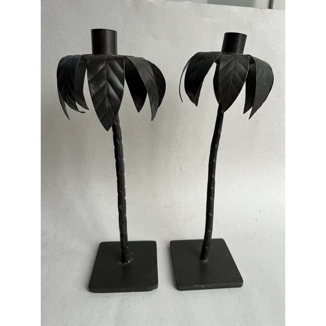 Late 20th Century Wrought Iron Palm Tree Candlestick Holders a Pair For Sale - Image 5 of 9