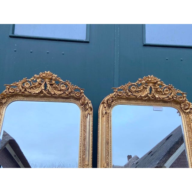 Late20C French Artisan Louis XVI Gold Wood Floor Mirror-Pair For Sale - Image 9 of 16