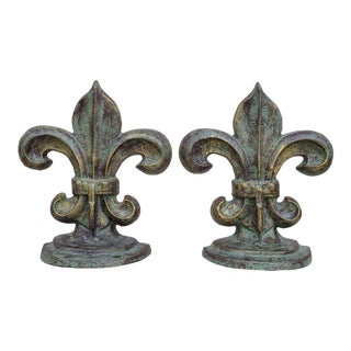 Vintage Cast Metal Fleur-De-Lis Bookends - a Pair For Sale