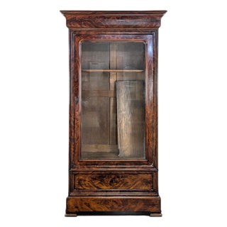 Louis Philippe Glass-Fronted Cabinet in Flamed Mahogany For Sale