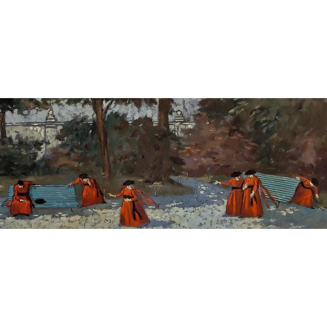 Textile Nino Caffe "10 Cardinals Playing in the Garden" Oil Painting For Sale - Image 7 of 14