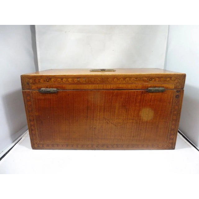 English Early 19th Century Antique Marquetry Inlaid English Tea Caddy For Sale - Image 3 of 5
