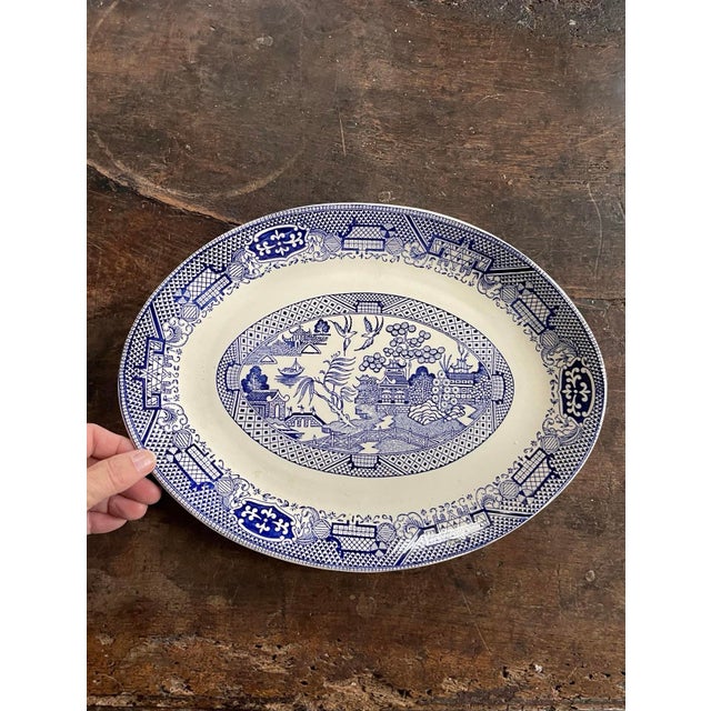 Early 19th Century Large Vintage Oval Blue Willow Platter For Sale - Image 5 of 5