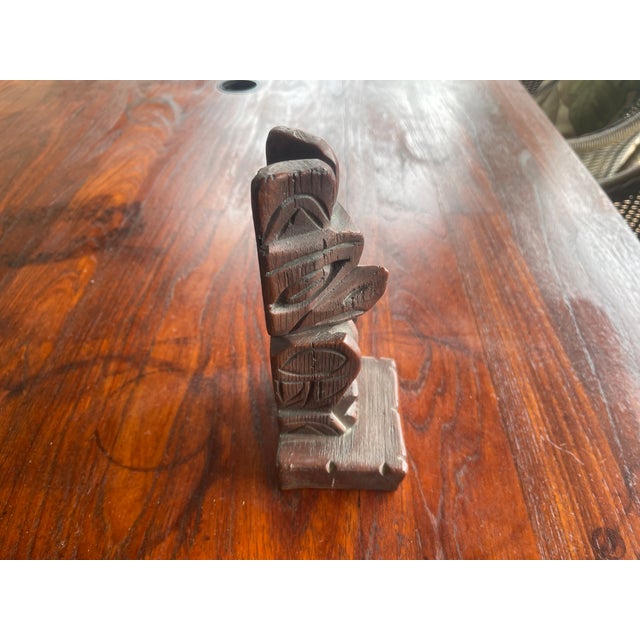 This vintage 8” signed Creed Totem hand-carved wood figurative totem pole originates from Anchorage, Alaska. Crafted by...