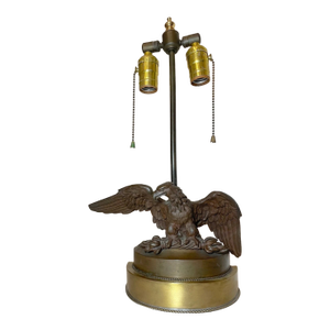 Antique Patinated Solid Bronze American Bald Eagle Electric Table Lamp Statue