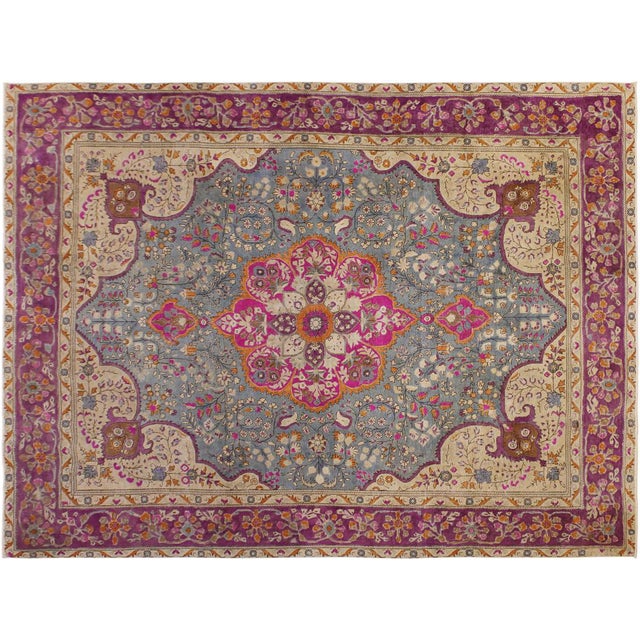 Shabby Chic Vintage Gray/Purple Wool Rug - 9'6'' X 12'2'' For Sale - Image 9 of 10