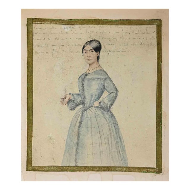 Portrait of Lady, Original Drawing, 19th-Century For Sale