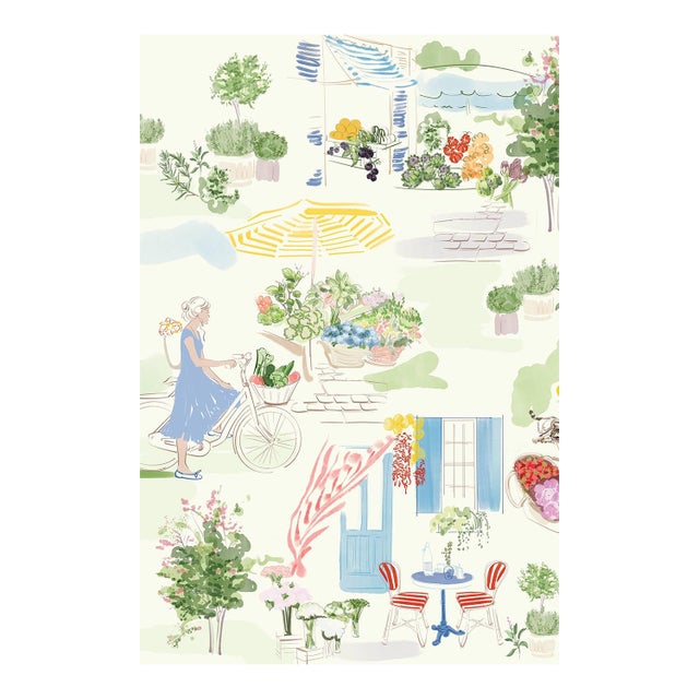 Farmer's Market Toile Grasscloth Wallpaper by House Party | 6 Yards For Sale