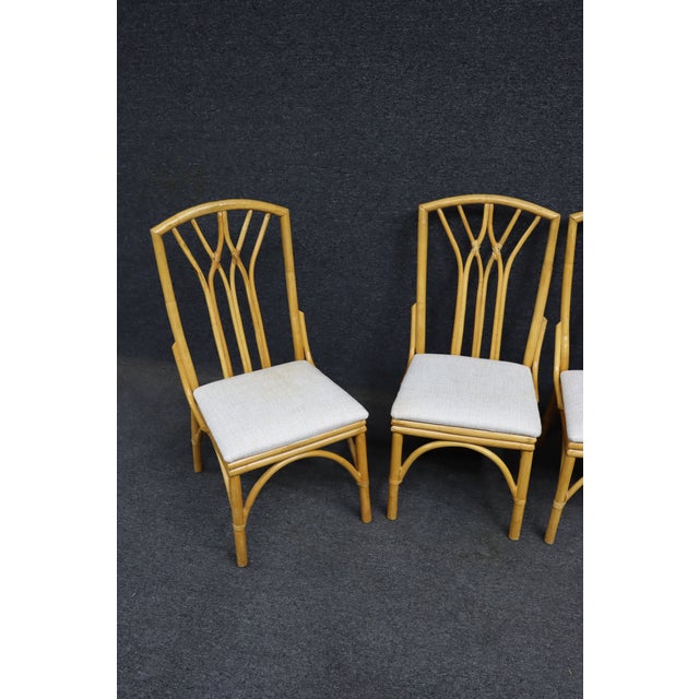 Set of 4 MCM Style Bamboo Dining Chairs With Upholstered Seats For Sale - Image 4 of 14