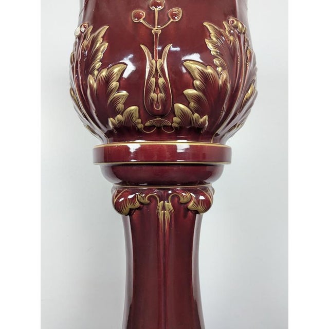 Ceramic Planter in Glazed Burgundy and Gold Ceramic For Sale - Image 7 of 12