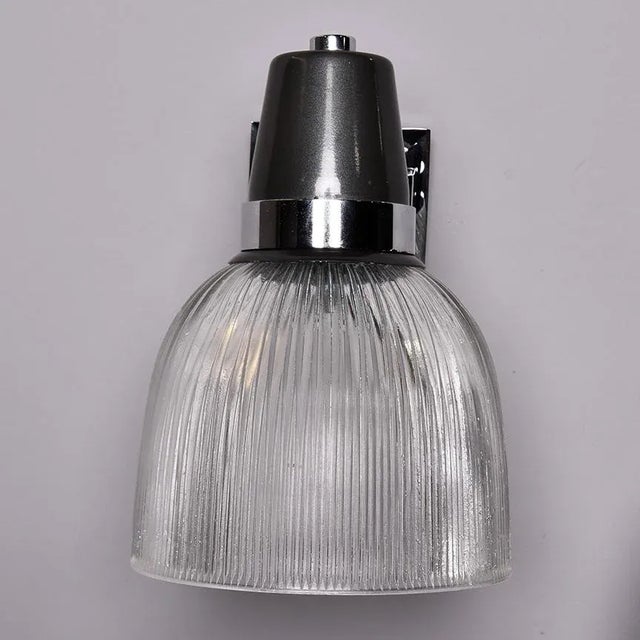 Industrial Vintage English Silver and Black Sconces With Glass Shades - Pair For Sale - Image 3 of 11