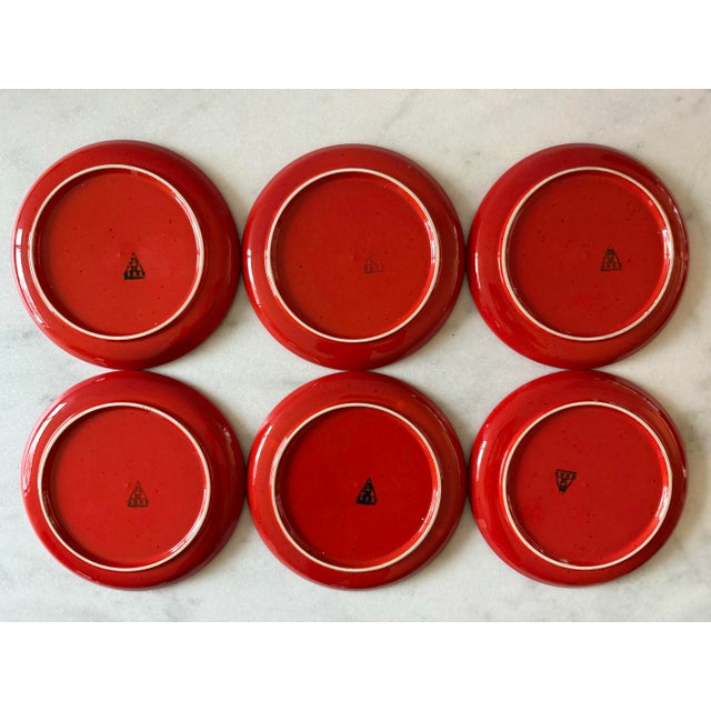 Set of 6 Red Gerz West German Pottery Small Plates For Sale - Image 9 of 11