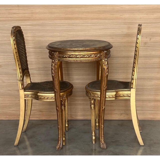 Set of Early 20th Century French Louis XVI Style Gilded Oval Console Table with Chairs For Sale - Image 17 of 18