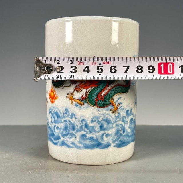 Dragon & Wave Crackle Glaze Porcelain Brush Pot For Sale In Los Angeles - Image 6 of 9