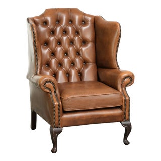 Chesterfield Cowhide Wing Armchair In Light Brown For Sale