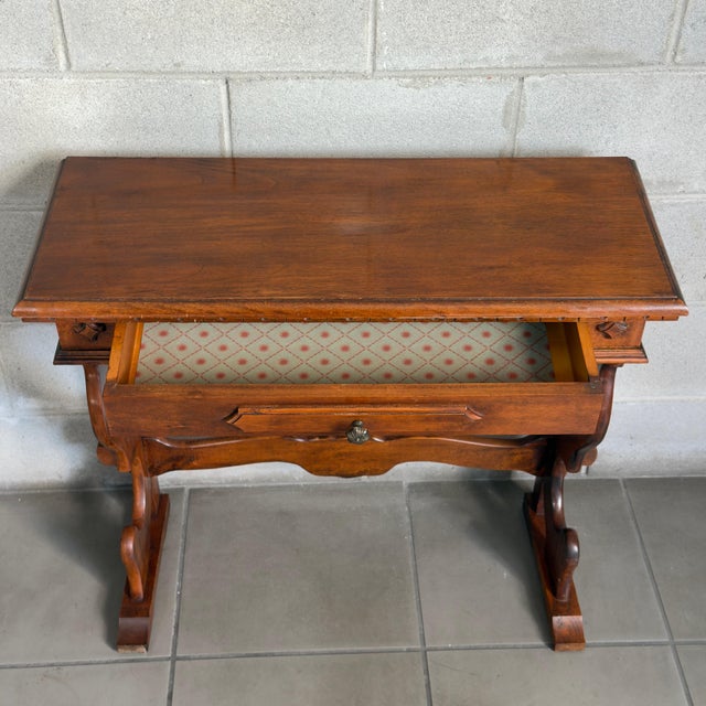 Vintage Wood Refectory Console Table with Drawer and Lyre Legs For Sale - Image 6 of 11