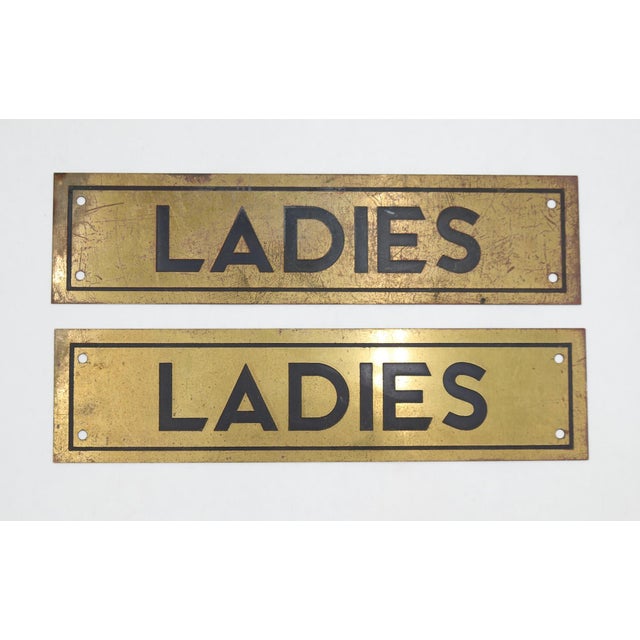 Traditional Vintage Brass Ladies Restroom Commercial Wall Sign For Sale - Image 3 of 3