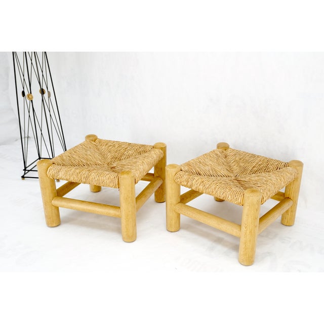 Mid-Century Modern Pair of Heavy Thick Solid Chestnut Legs Rope Seats Benches Stools Mint! For Sale - Image 3 of 12