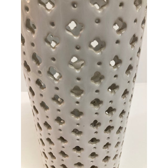 White Pierced Pattern Ceramic Uplight For Sale - Image 8 of 10