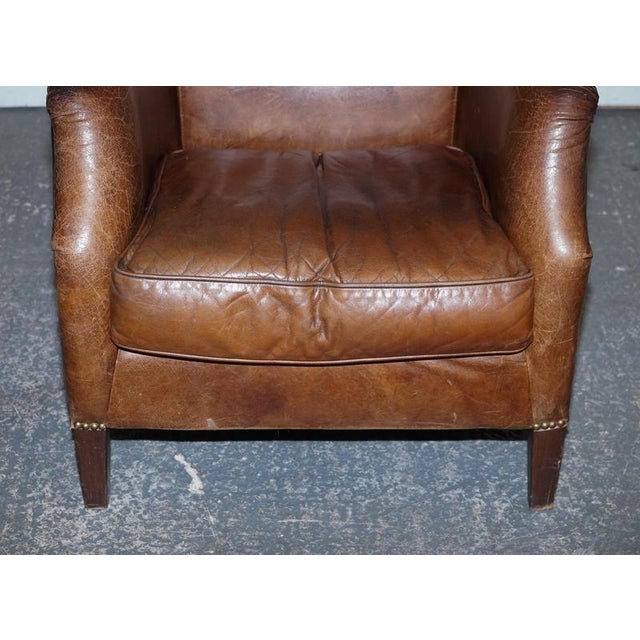 Vintage Brown Heritage Leather Reading Lounge Armchair in the style of Halo and Timothy Oulton For Sale - Image 4 of 16