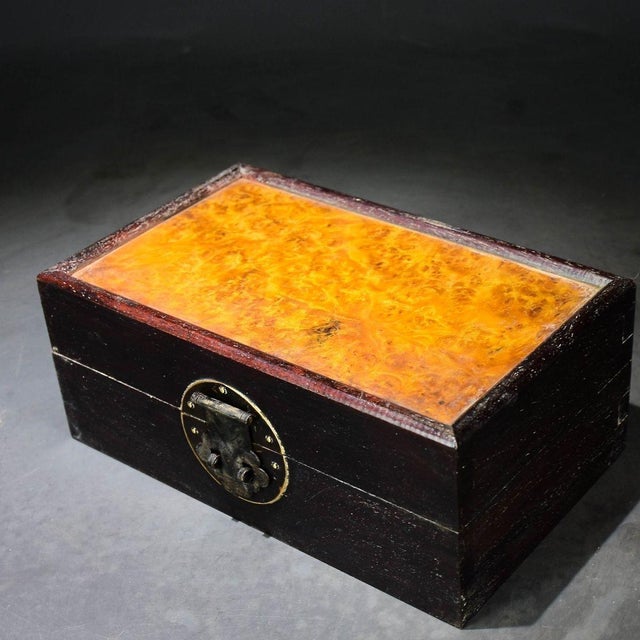 Chinese Vintage Chinese Rosewood & Golden Camphor Burl Wood Jewelry Box For Sale - Image 3 of 8
