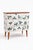A distinctive 1950s Scandinavian Modern three-drawer commode, professionally wallpapered with Josef Frank’s iconic clover...