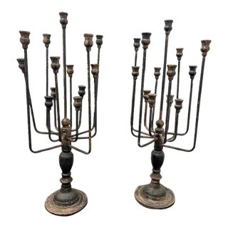 Pair of Gothic 13-Candle Candelabras For Sale