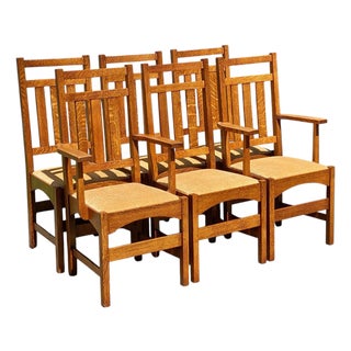 Set of 6 Arts & Crafts / Mission Oak Dining Chairs Stickley Harvey Ellis Style For Sale