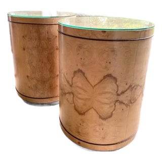 Heritage Cylinder Burl-Wood Side Tables by Henredon, Set of 2 For Sale