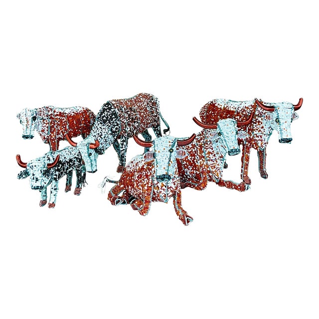 Vintage Boho Beaded Nguni Cattle - Set of 6 For Sale