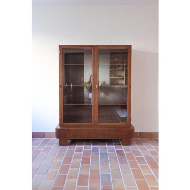 Glazed Walnut Bookcase with Stepped Plinth Base, 1960s For Sale - Image 18 of 18