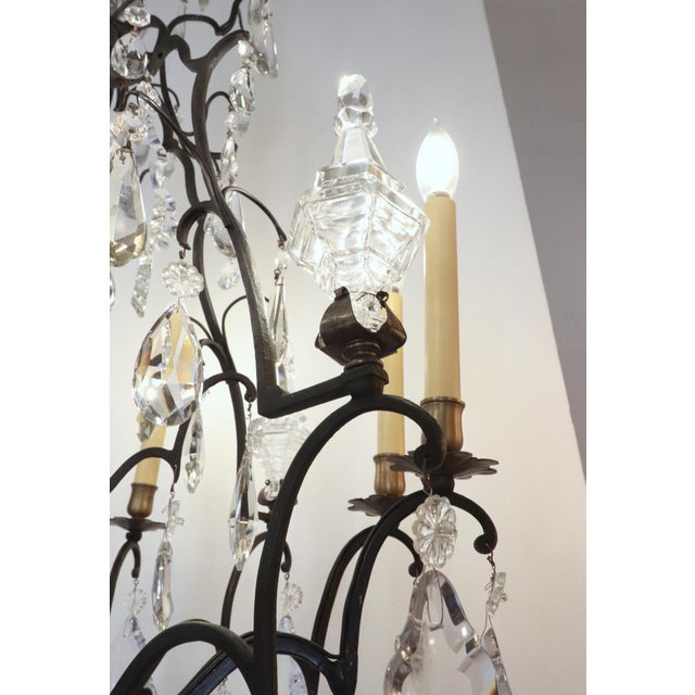 Metal Antique French 12 Arm Bronze & Crystal Chandelier For Sale - Image 7 of 14