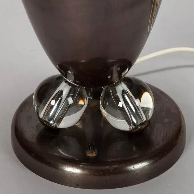 1930s Art Deco Bronze Metal Table Lamp With Crystal Spheres For Sale - Image 5 of 7